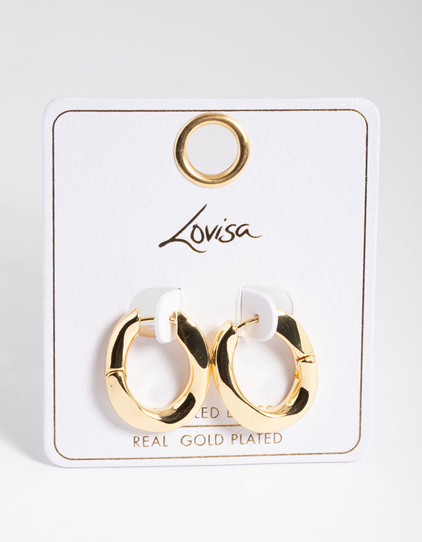 Gold Plated Brass Medium Oval Huggie Earrings
