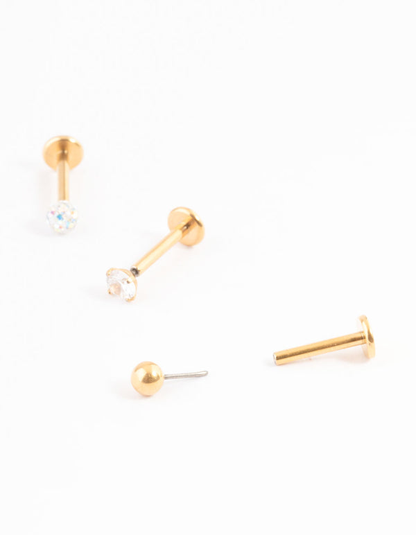 Gold Plated Titanium Cubic Zirconia & Pave Threadless Flat Back Pack