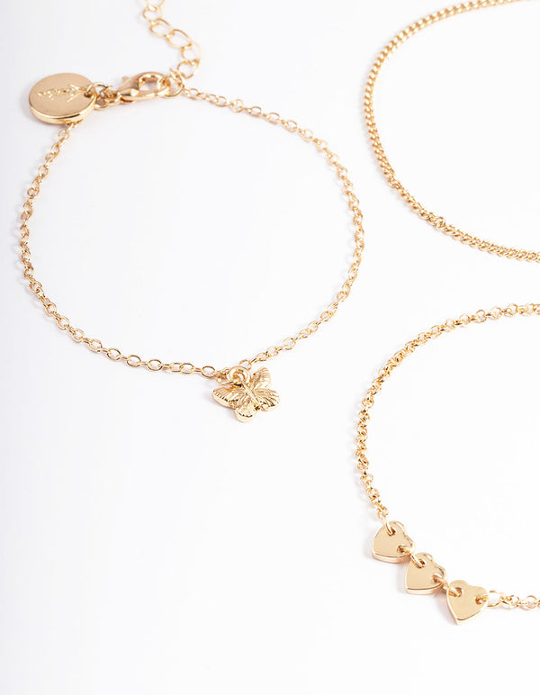 Gold Heart & Butterfly Bracelet Pack