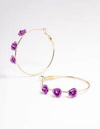 Purple Large Triple Rose Hoop Earrings - link has visual effect only