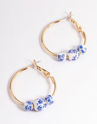 Blue Ceramic Bead Hoop Earrings - link has visual effect only