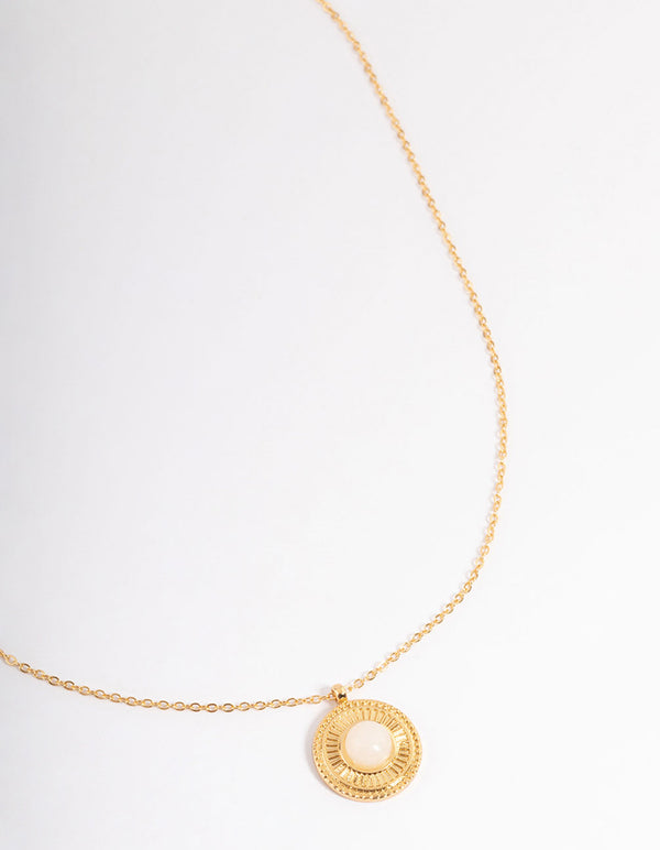 Gold Plated Stainless Steel Vintage Rounded Pendant Necklace