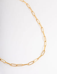 Gold Plated Stainless Steel Open Oval Link Necklace - link has visual effect only
