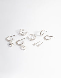 Silver Crystal Puffed Heart Earrings 4-Pack - link has visual effect only