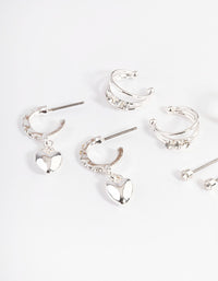 Silver Crystal Puffed Heart Earrings 4-Pack - link has visual effect only