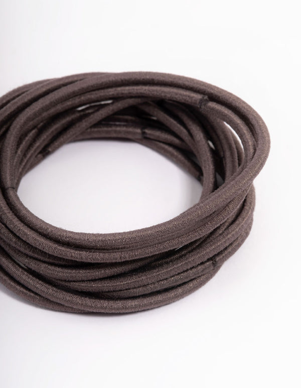 Brown Fabric Basic Thin Hair Ties 12-Pack