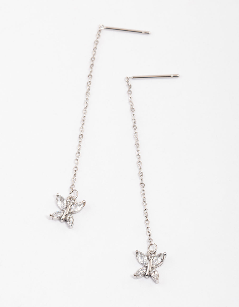 Surgical Steel Cubic Zirconia Butterfly Thread Through Earrings