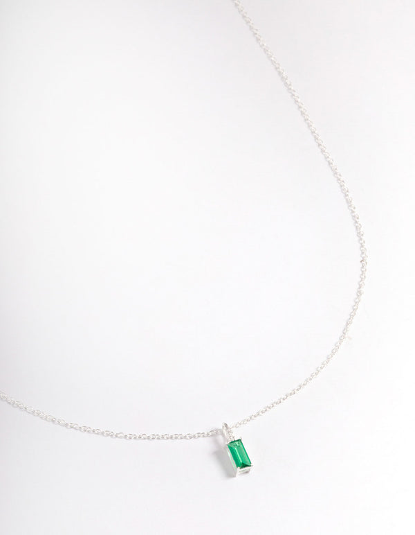 Sterling Silver Cubic Zirconia Emerald Cut Pendant Necklace