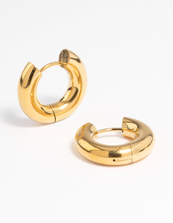 Gold Plated Stainless Steel Thick Huggie Earrings