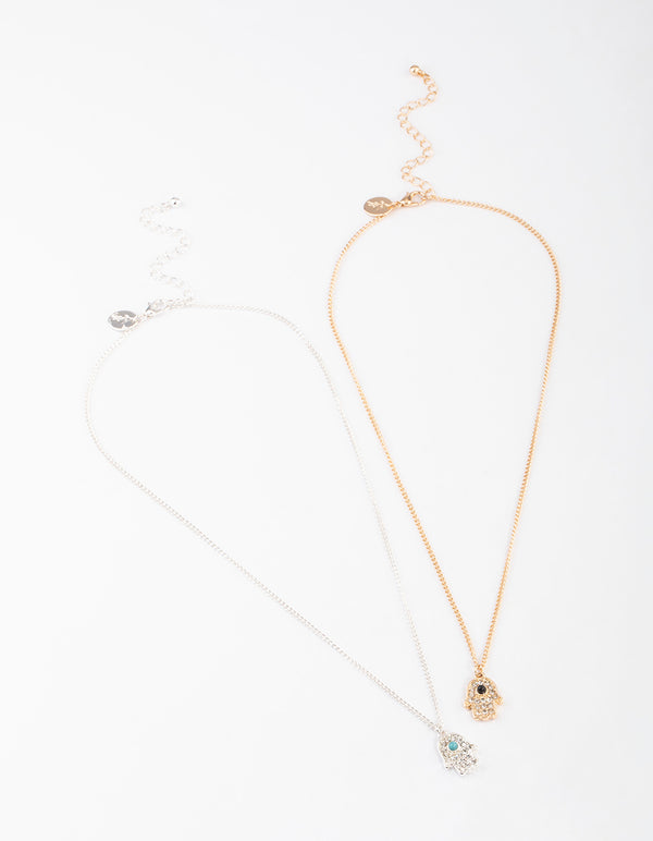 Mixed Metal Diamante Fatima Necklace Pack