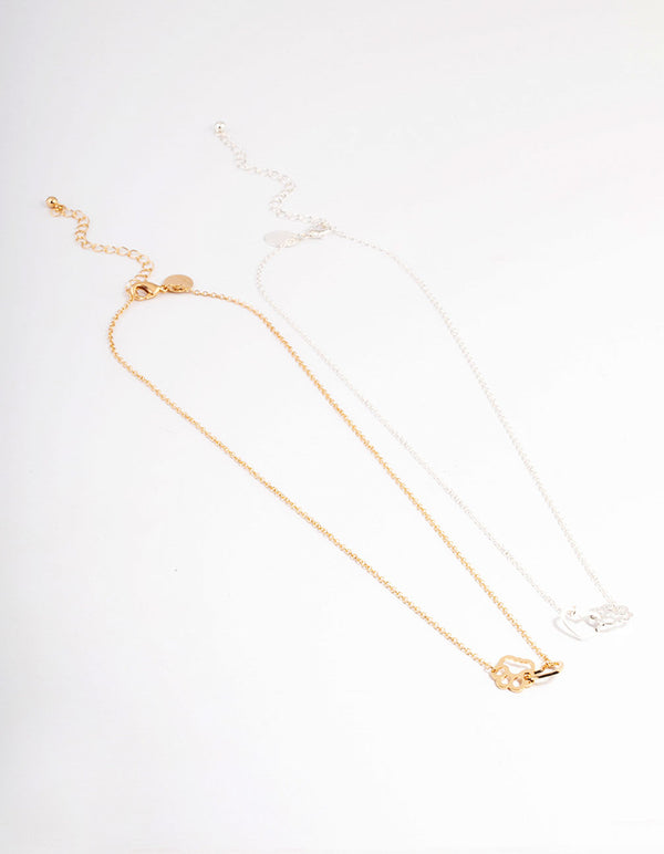 Mixed Metal Heart & Paw Link Necklace
