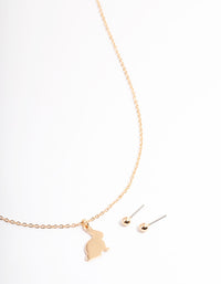 Gold Bunny Pendant Necklace & Stud Earrings Set - link has visual effect only