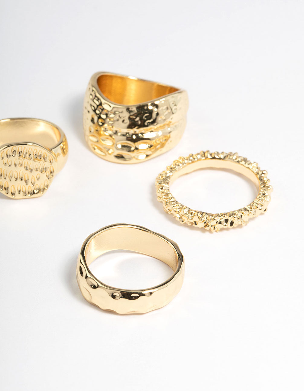 Gold Brass Hammered Molten Ring 4-Pack