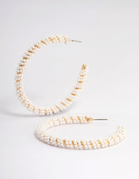 Gold Big Pearly Twist Hoop Earrings - link has visual effect only