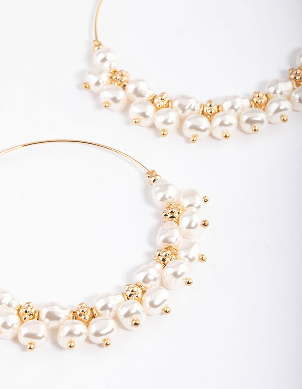 Gold Mega Pearly Mixed Hoop Earrings