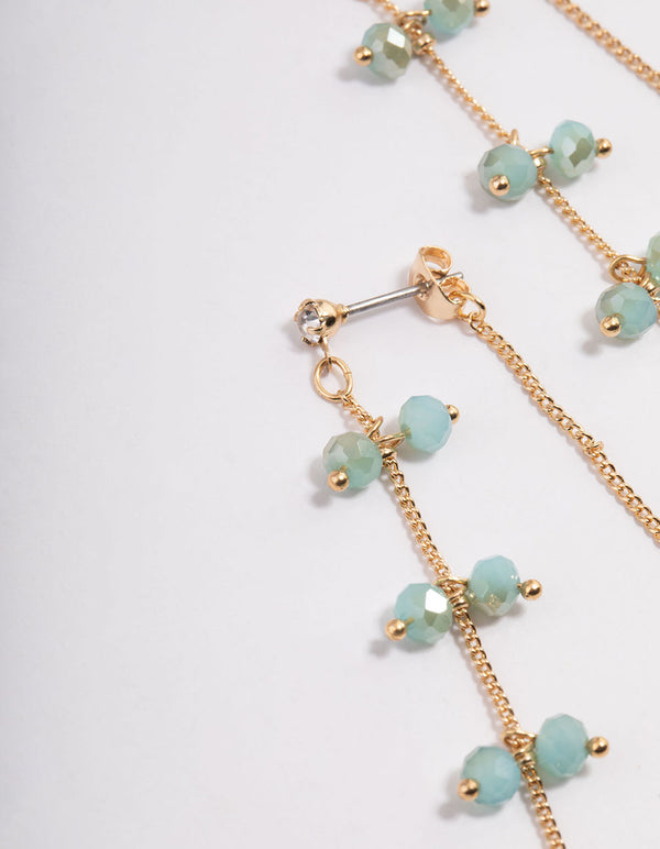 Gold Diamante Drop Bead Chain Earrings