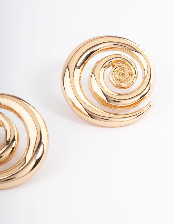 Gold Statement Swirl Stud Earrings