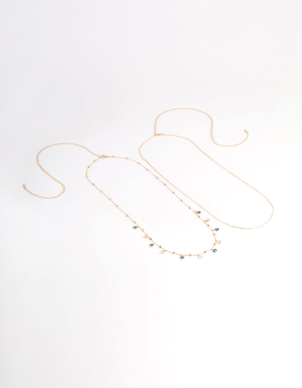 Gold Double Row Mixed Diamante Waistchain