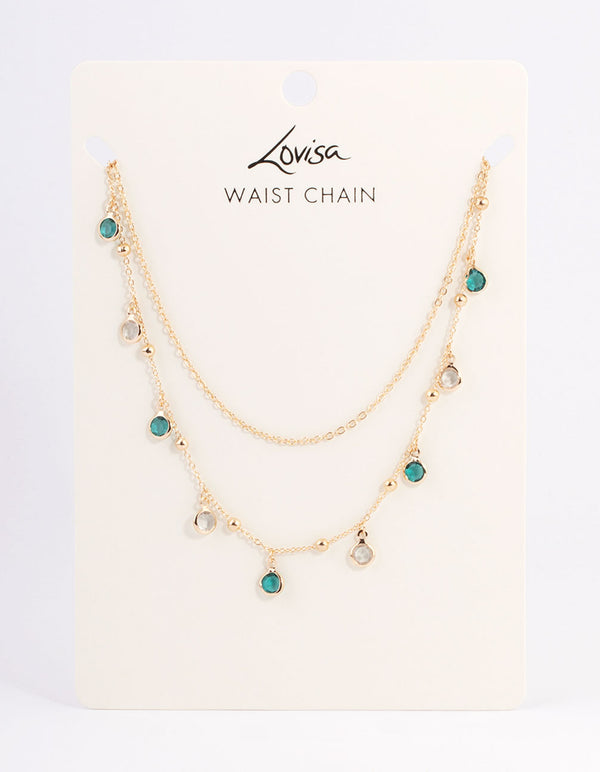 Gold Double Row Mixed Diamante Waistchain