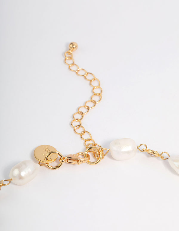 Gold Plated Freshwater Pearl Diamante Chain Pendant Necklace