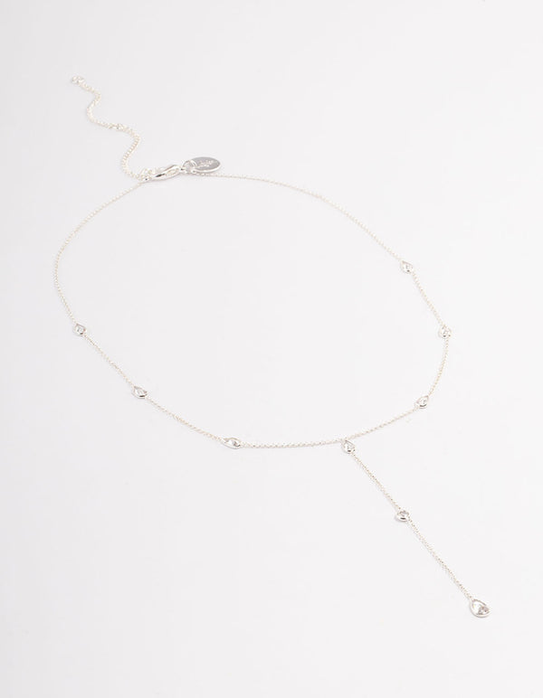 Silver Plated Diamante Lariat Y-Necklace