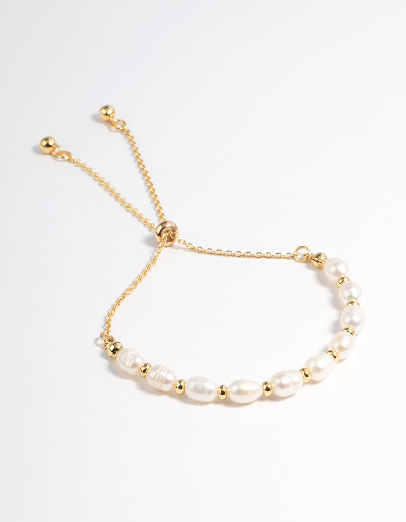 Gold Plated Freshwater Pearl Chain Toggle Bracelet