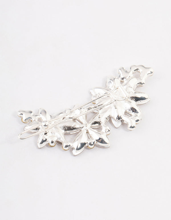 Silver Crystal & Diamante Flower Hair Clips