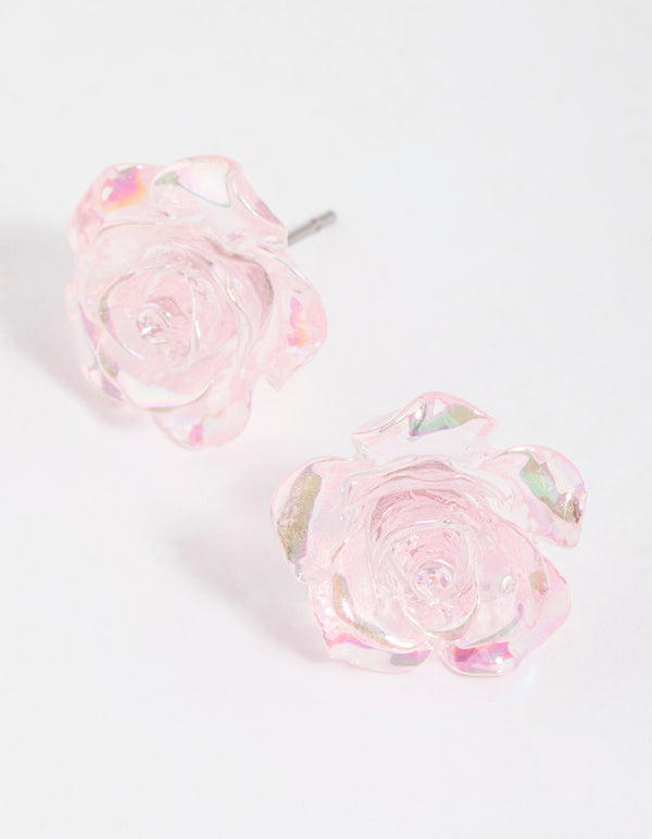 Pink Rose Bloom Stud Earrings