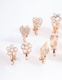 Rose Gold Pave Heart Flower Clip On Earrings 5-Pack - link has visual effect only
