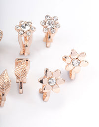 Rose Gold Pave Heart Flower Clip On Earrings 5-Pack - link has visual effect only