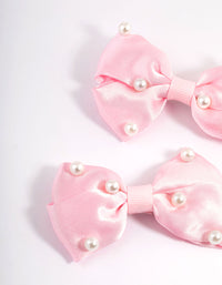 Kids Fabric Pearl Bow Hair Clip Pack - link has visual effect only