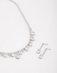 Silver Cubic Zirconia Cup Chain Teardrop Earrings & Necklace Set - link has visual effect only