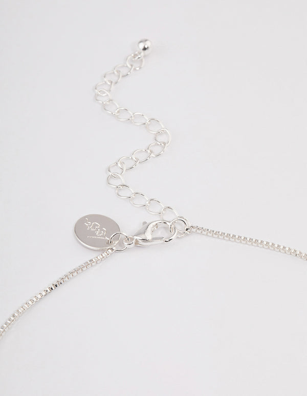 Silver Single Cubic Zirconia Box Chain Necklace