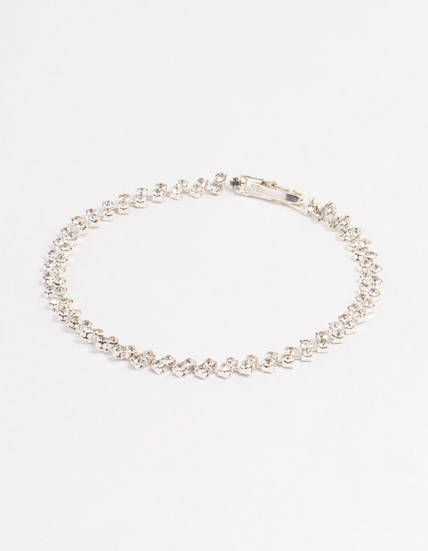 Silver Double Dangle Diamante Petal Tennis Bracelet