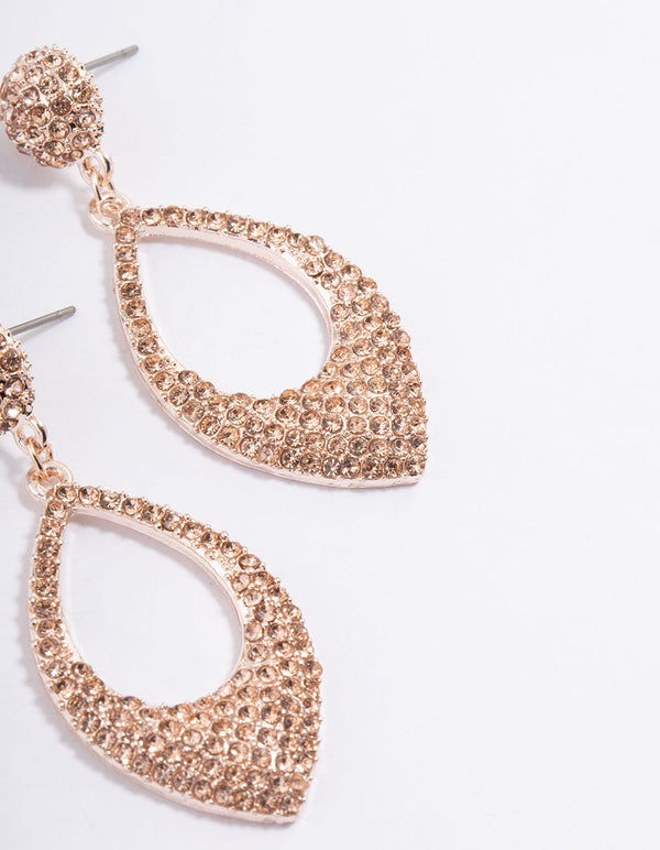 Rose Gold Diamante Pink Drop Earrings