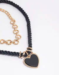 Gold Double Row Twist Rope Heart Necklace - link has visual effect only