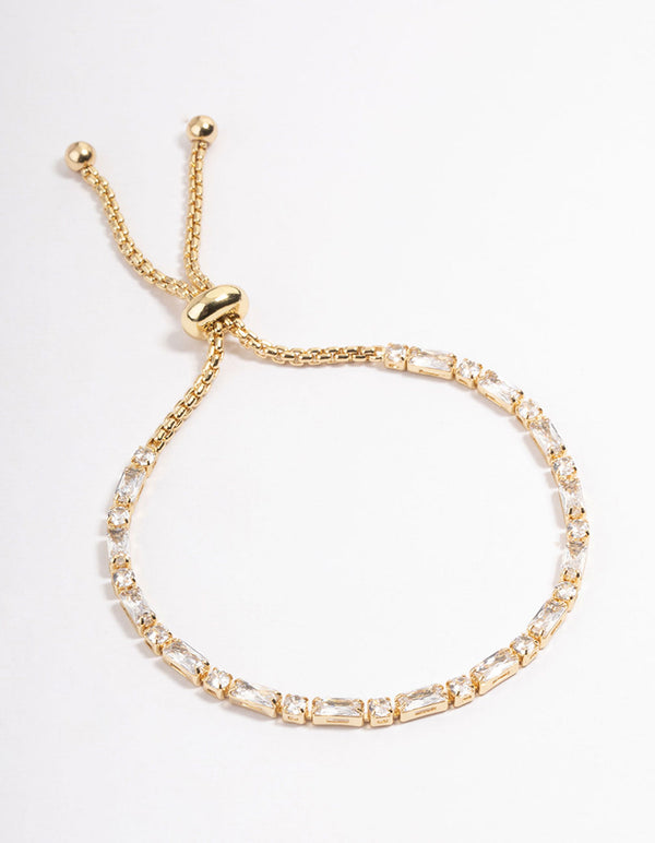 Gold Plated Baguette Stone Toggle Tennis Bracelet