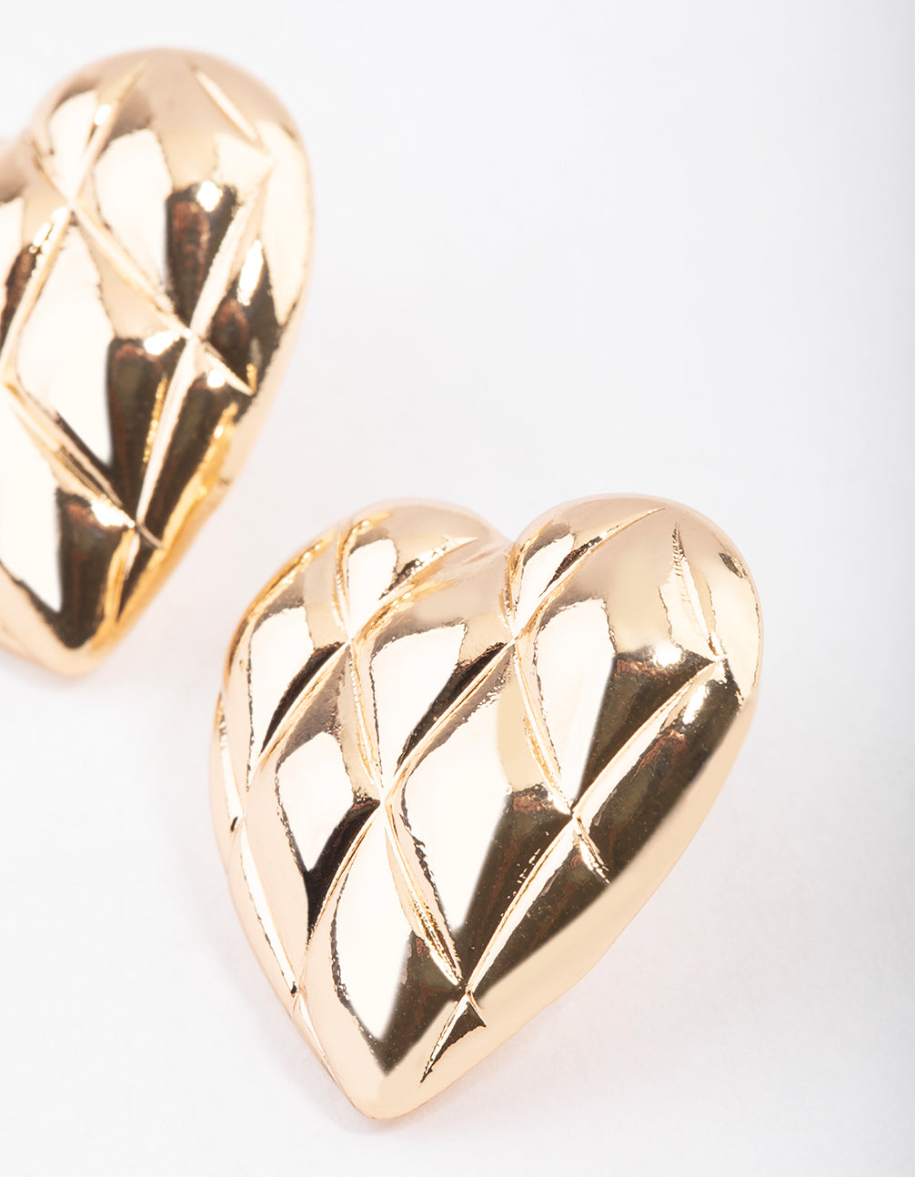 Gold Quilted Heart Stud Earrings