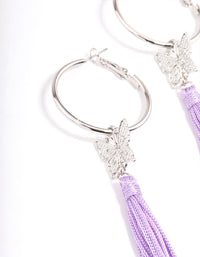 Silver Purple Flower Tassel Hoop Earrings - link has visual effect only
