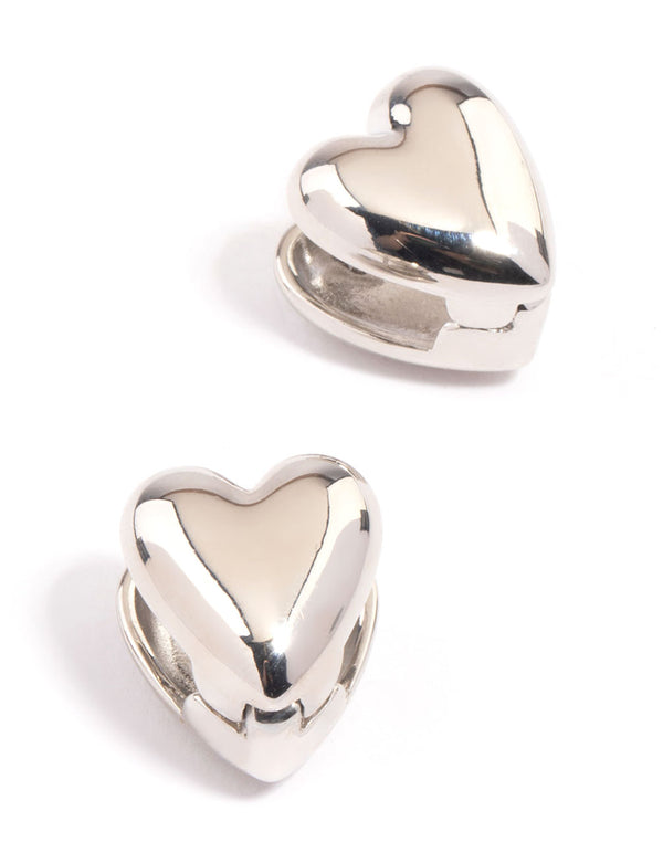 Silver Puffy Heart Huggie Earrings