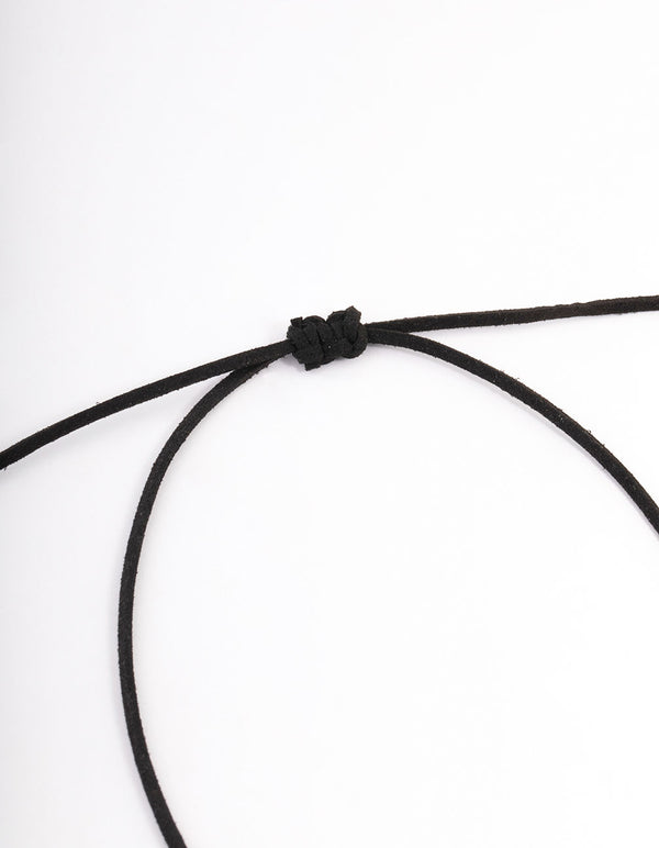 Silver Puffy Heart Black Suede Adjustable Cord Necklace