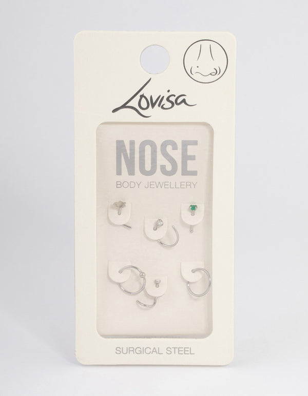 Surgical Steel Butterfly Green Nose 6-Pack