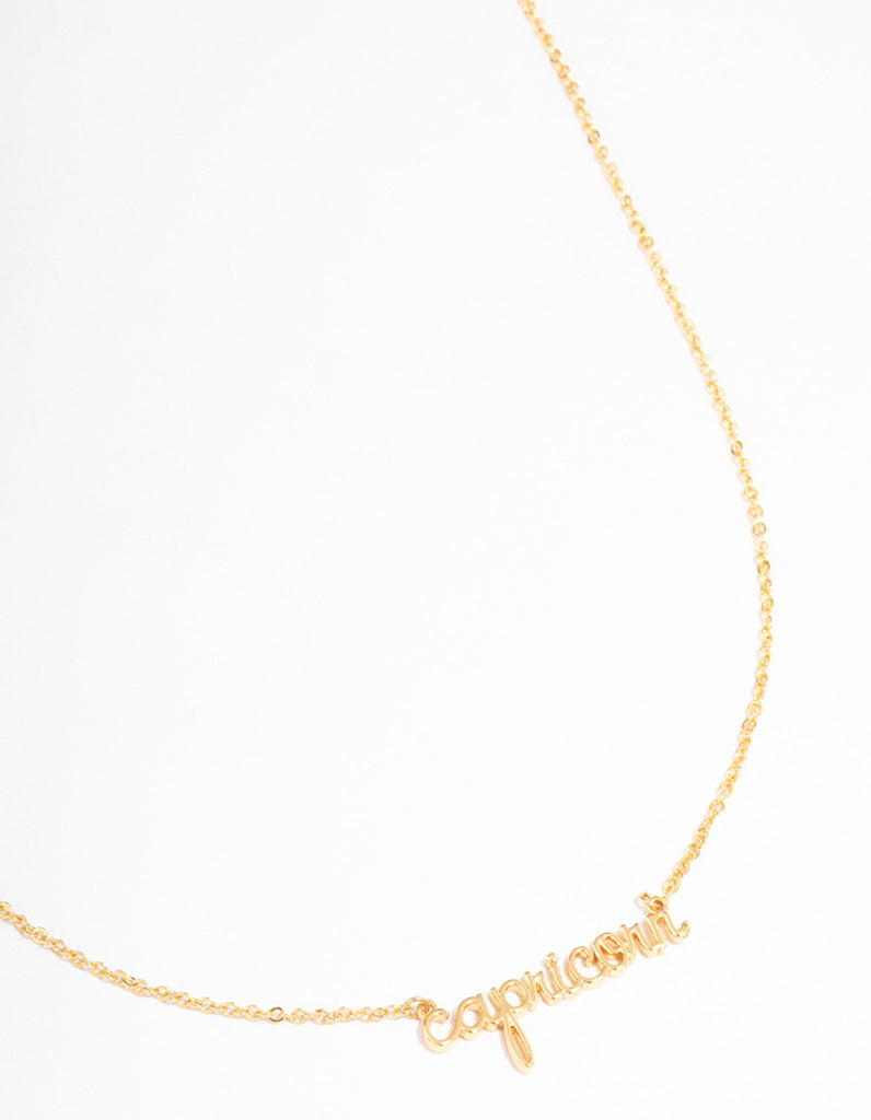 Gold Plated Capricorn Script Pendant Necklace