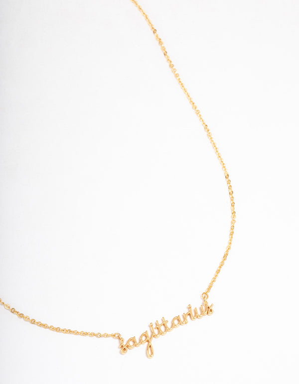 Gold Plated Sagittarius Script Pendant Necklace