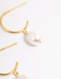 Gold Plated Sterling Silver Pearl Drop Hoop Earrings - link has visual effect only