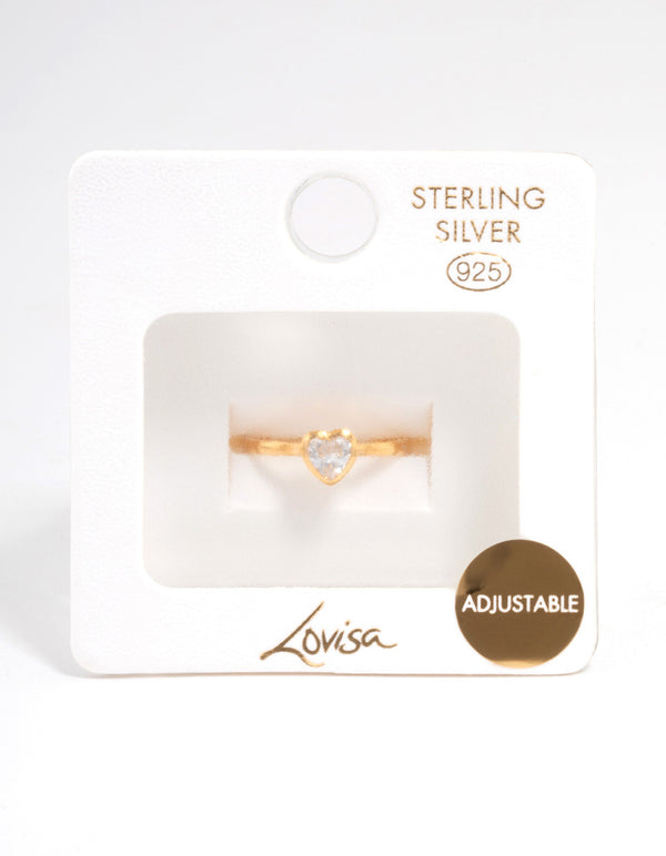 Gold Plated Sterling Silver Heart Cubic Zirconia Ring
