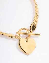 Waterproof Gold Plated Stainless Steel Heart Fob Flat Chain Bracelet - link has visual effect only