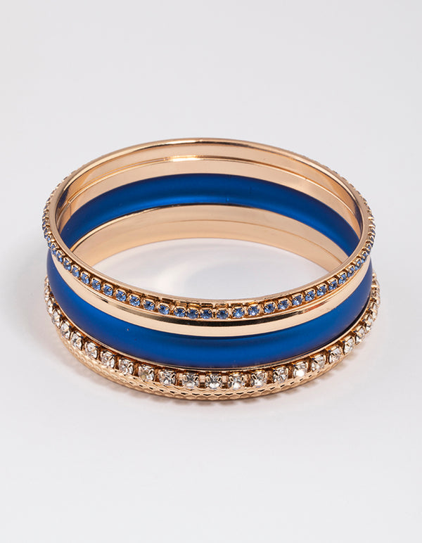 Gold Pearlised Diamante Bangle 5-Pack