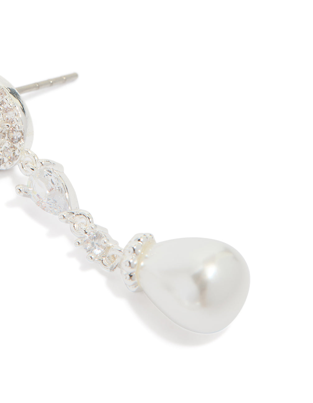Silver Plated Cubic Zirconia Halo Pearl Drop Earrings
