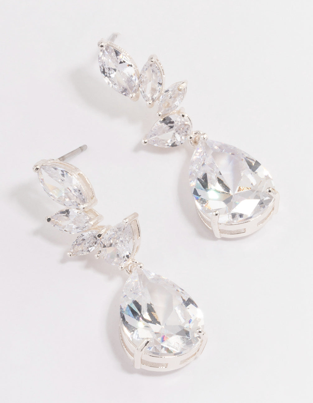 Silver Plated Pearl Cubic Zirconia Fan Drop Earrings
